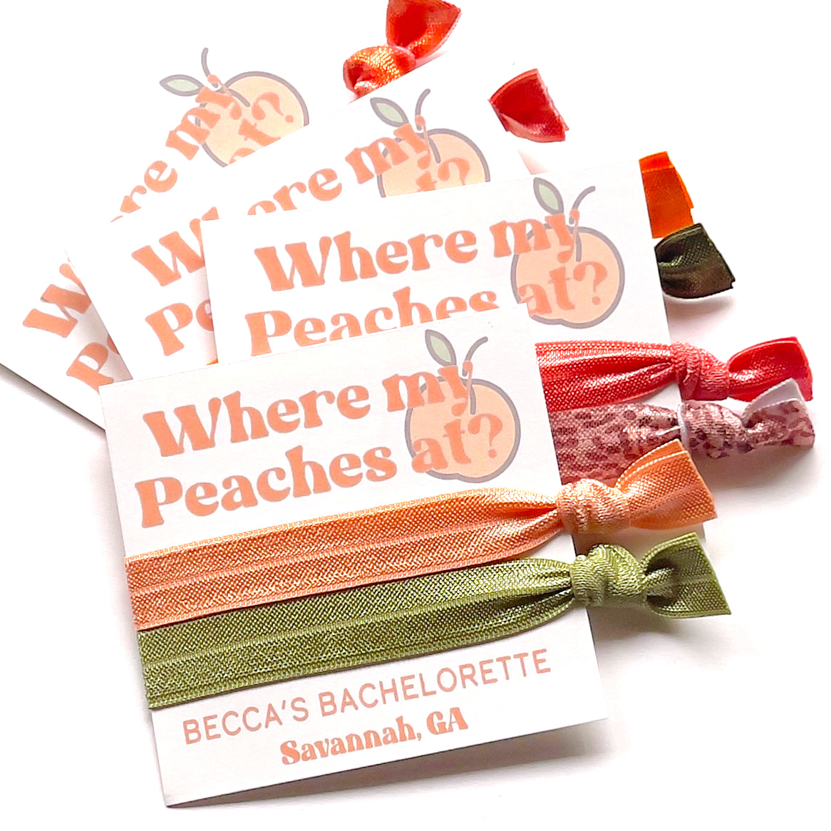 Savannah Peaches | Georgia Peach hair tie favors | Where my Peaches at